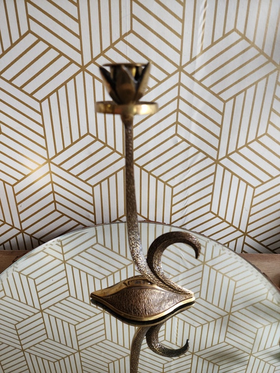 Mid-Century Brass Flower Candlestick Holder by Dayagi Made in Israel