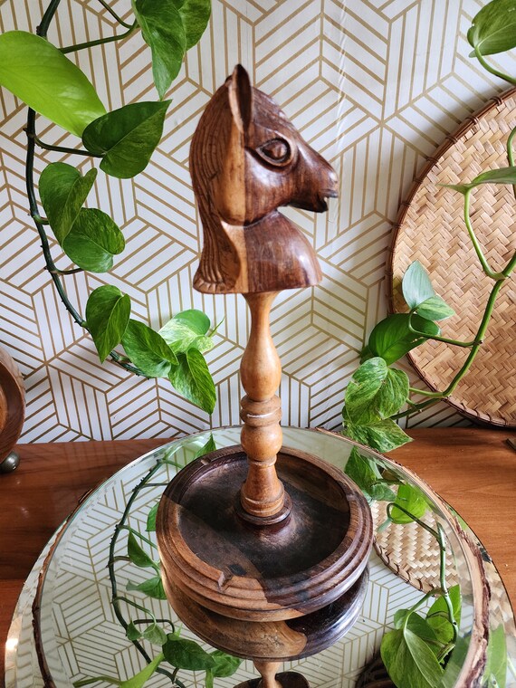 Vintage Hand Carved Smoking Stand - Horse - Chess Knight - Ashtray