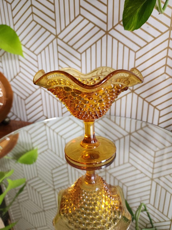Fenton Amber Hobnail Footed Compote Dish