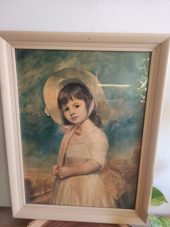 Vintage Framed Lithograph Miss Juliana Willoughby by George Romney