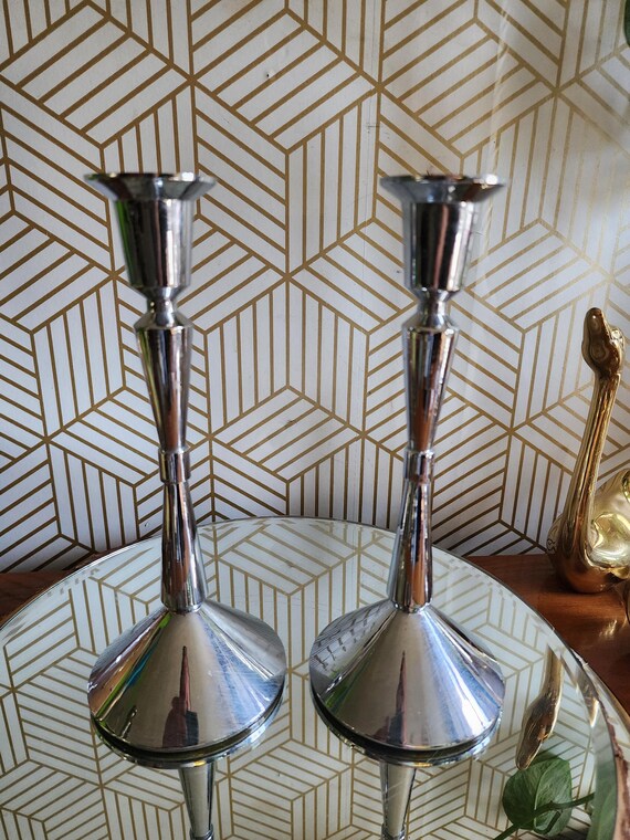 Vintage Pair of Hallmark 9.5" Silver Coated Candlestick Holders