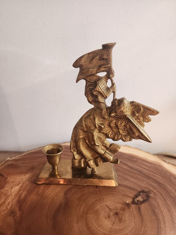 Vintage Ornate Solid Brass Angel Candleholder 8"