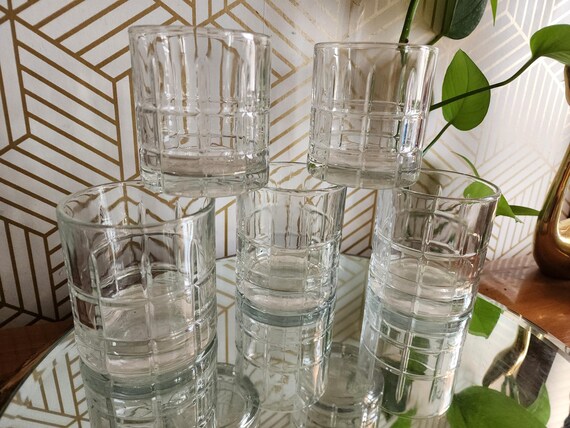 Vintage 1980’s Set Of 5, Old Fashioned Manchester Anchor Hocking Whiskey Glasses