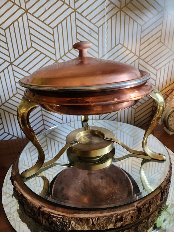 Vintage Copper Brass Chafing Dish, Warming Pan