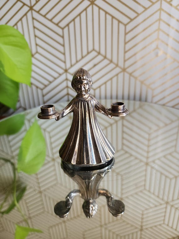 Vintage Silverplate Angel Small Taper Candlestick Holder