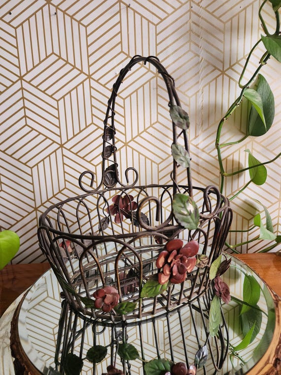 Vintage Wire Basket with Metal Roses