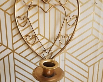 Vintage Homeco Gold Colored Metal Heart Shaped Wall Mounted Candle Sconce