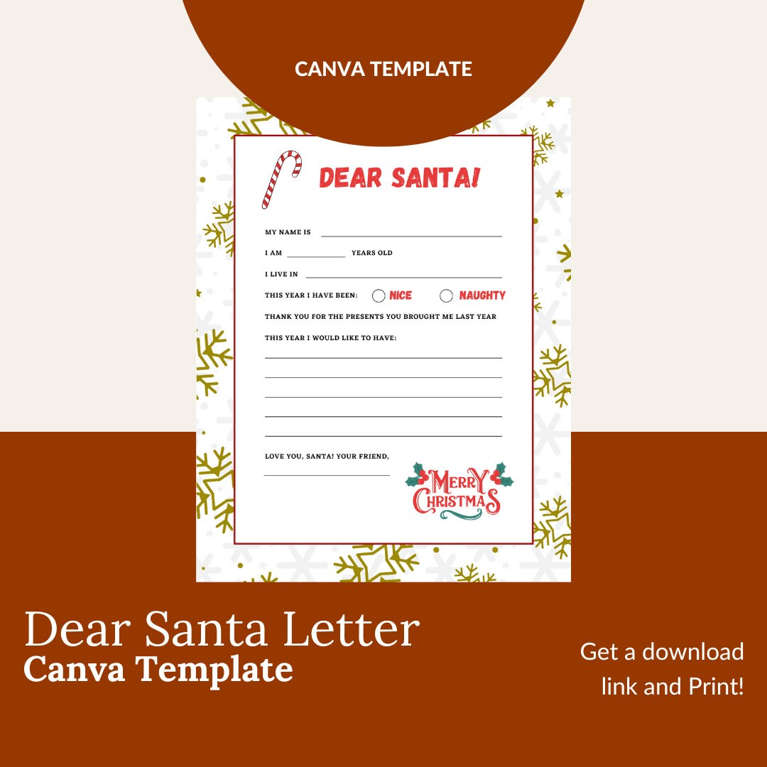 Dear Santa Format Dear Santa Letter Letter to Santa Claus Template Christmas Printable ...
