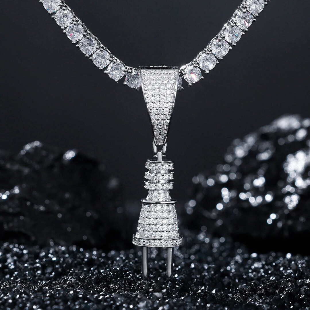 Tiny Iced Out Bling Plug Pendant Moissanite Diamond 925 Sterling Silver Fine Jewelry Etsy