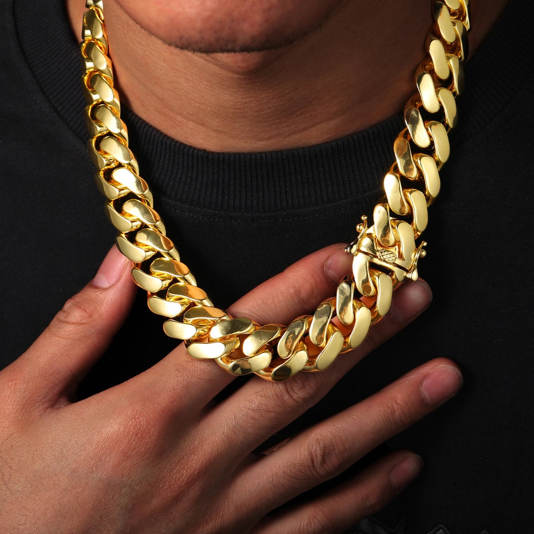 22mm Heavy 18K Gold Plated Solid Necklace Chain Etsy