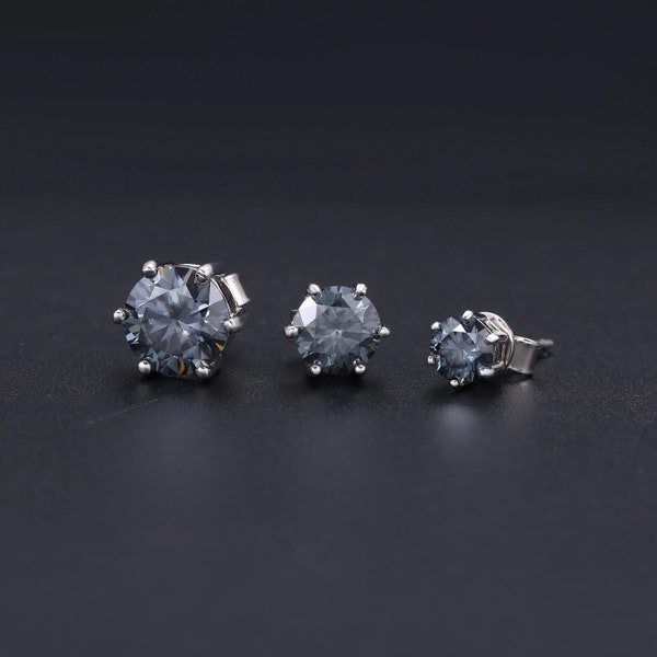 Real 0.5-2 Carat Grey Moissanite Diamond Stud Earrings Solid 925 Sterling Silver Round Earrings Jewelry Cool Trendy Earring