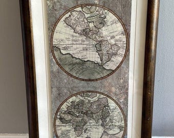 Elizabeth Medley’s World Map Map II Framed & Matted PRINT 27 X 16 INCH