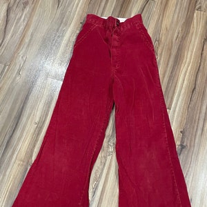 19x22 Vintage 70s Bell Bottom Flare Cotton Pants Red Kids Children’s