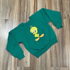 Sz 5 Vintage 90s Niños Niñas Hanes Tweety Bird Dibujos Animados Impresión Gráfica Crewneck Sudadera Verde