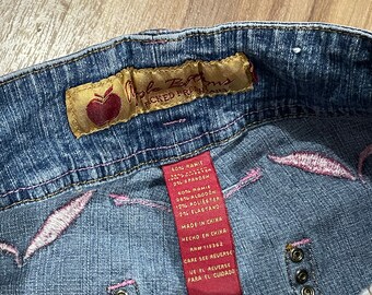 Sz 8 Vintage Y2K 00s Kids Girls Denim Jeans Pockets Embroidered