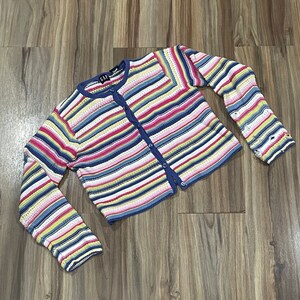 Medium Vintage 90s Kids Girls Gap Button Up Knit Long Sleeve Striped Sweater Cotton