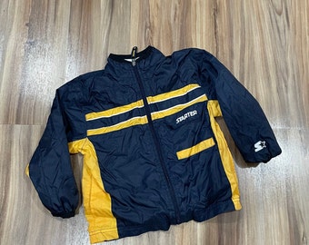 Sz 4 Vintage 90s Kids Boys Nylon Zip Up Track Jacket Windbreaker Blue Yellow Sportswear