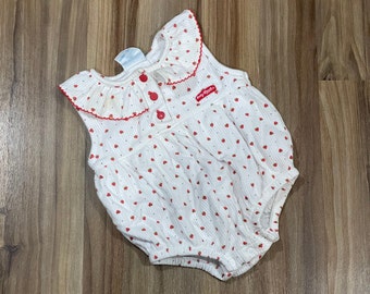 Sz 6-9M Vintage 90s Kids Baby B&#39;gosh One Piece Sleevless Button Up Strawberries White Red