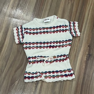Vintage 80s Girls Knit Striped Top White Size L Girls 6X