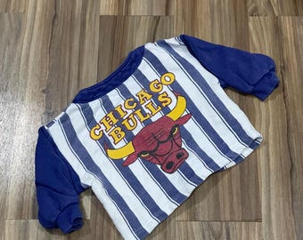 12M Vintage 90s Baby Chicago Bulls NBA Striped Button Up Shirt Cotton Blue White