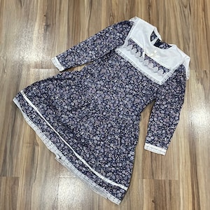 Vintage 80s Kids Girls Gunne Sax Floral Cotton Dress