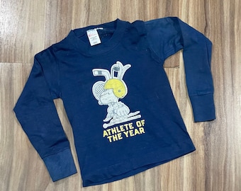 Sz 2-3 Vintage 80er Jahre Kinder Snoopy Athlete Of The Year Langarm Grafik Shirt Blau Sears