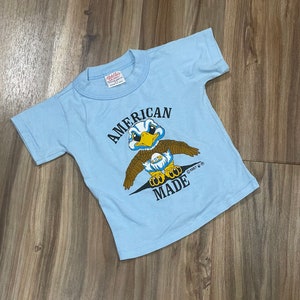 3T Vintage 80s Kids American Made Eagle Graphic Short Sleeve T Shirt Cotton Blue Rich Tees Sportswear