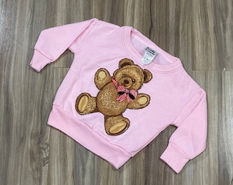 18M Vintage 90er Jahre Kinder Teddy Bear Crewneck Sweatshirt Baumwolle Rosa USA Made
