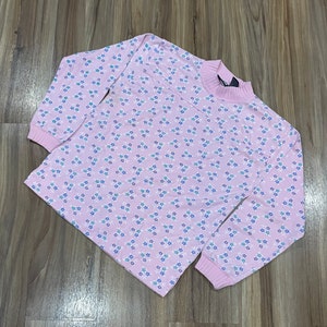 Sz M 10-12 Vintage 90s Kids All Over Print Floral Long Sleeve Shirt Pink