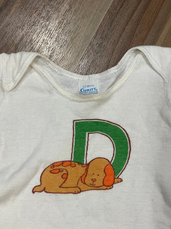 Vintage 70s Baby Knit Letter D Dog Short Sleeve T… - image 3