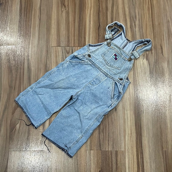 Vintage 90s Kids Boys League Overalls Denim Cotton Light Wash Blue