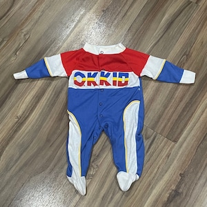 Vintage 80s Baby One Piece OK KID Babygro Red White Blue Size Medium USA Made