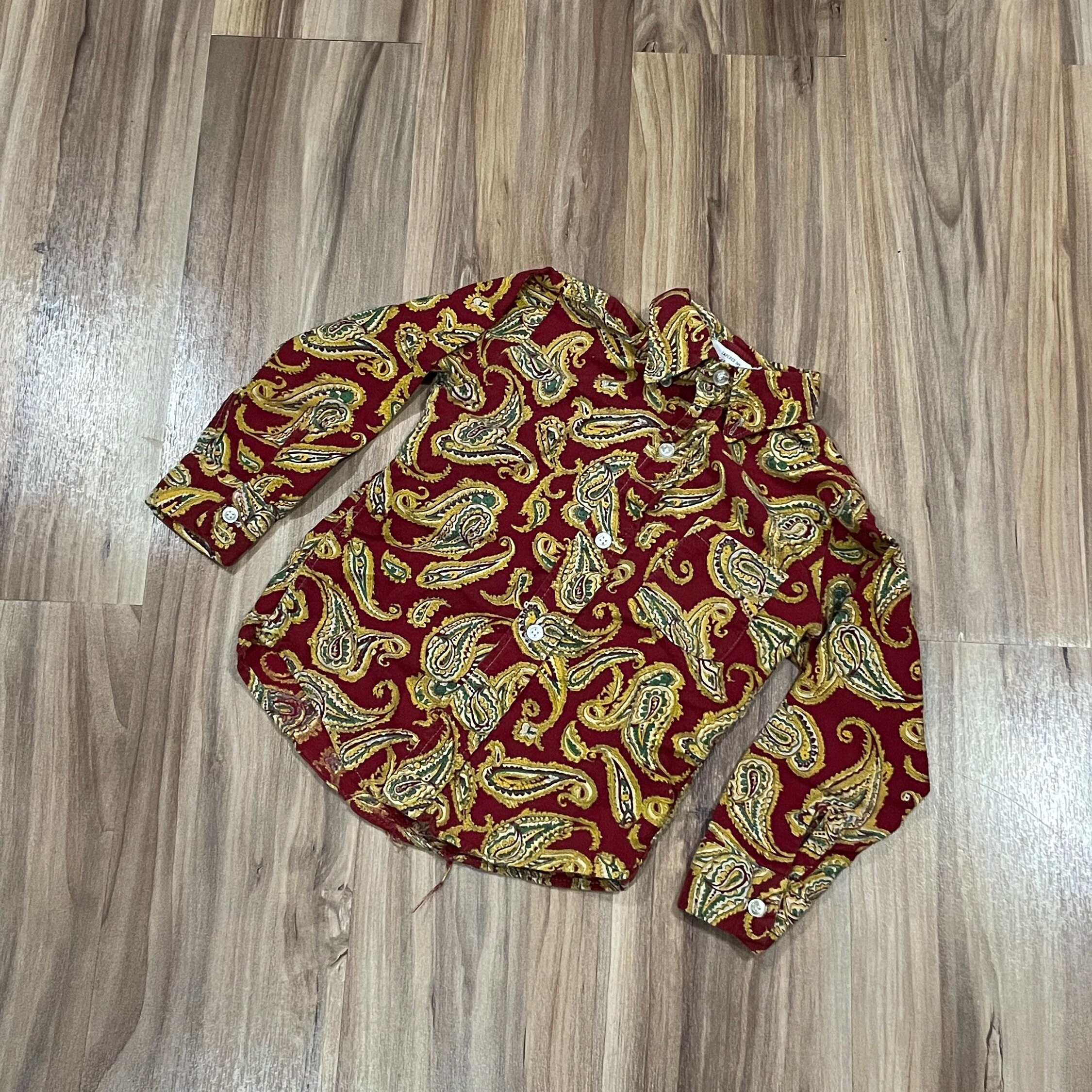 6T Vintage 60s Kids All Over Print Paisley Towncraft Button up 