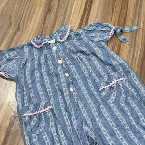 24M Vintage 80s Kids Health-Tex Striped Jumpsuit Blue Pink USA Made