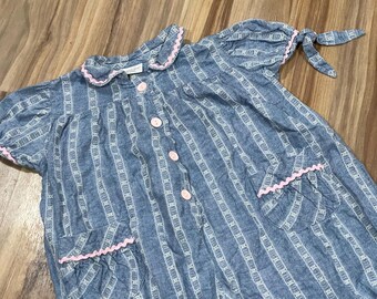 24M Vintage 80s Kids Health-Tex Striped Jumpsuit Blue Pink USA Made