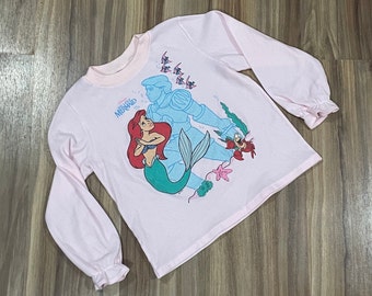 Vintage 90er Jahre Kinder Mädchen Meerjungfrau Disney Langarm Grafik Print T Shirt Rosa