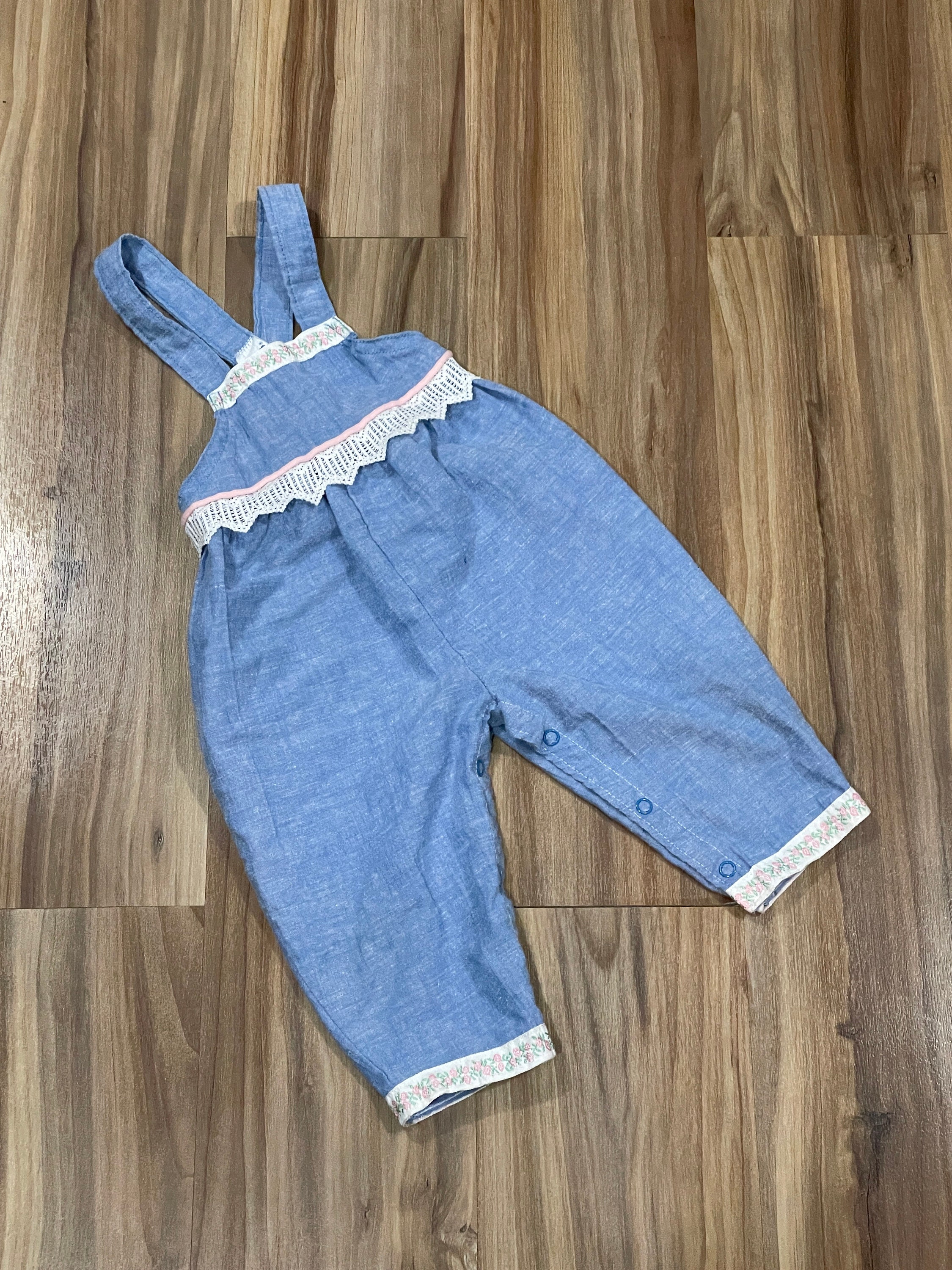 12M Vintage 90s Kids Toddler Carters Cotton Overalls Pants Blue USA Made