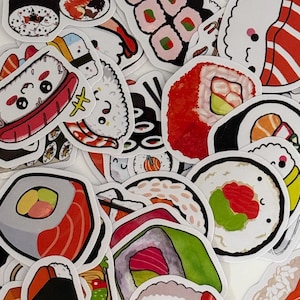 50 pezzi adesivi kawaii sushi - adesivi in vinile impermeabili per computer, quaderni, telefoni, scrapbooking