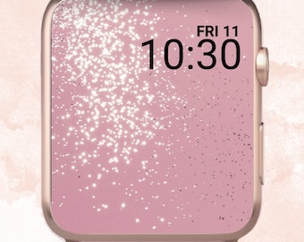 Könnte beinhalten: Ein rosafarbenes und weißes Zifferblatt mit glitzerndem Hintergrund. Die Uhrzeit ist 10:30 Uhr und das Datum ist FR 11.