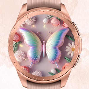 Splendido sfondo 3D con farfalla per Samsung Galaxy Watch, quadrante 3D con farfalla per Galaxy Watch, sfondo 3D con farfalla per orologio rotondo, quadrante primaverile per orologio