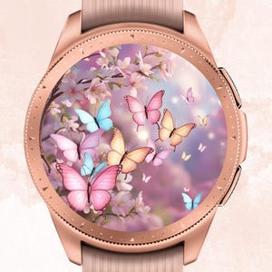 Splendido sfondo a farfalla per Samsung Galaxy Watch, quadrante a farfalla 3D per Galaxy Watch, sfondo a farfalla pastello per orologio rotondo, quadrante primaverile per orologio