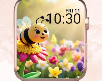 Papier peint Apple Watch abeille mignonne, cadran abeille adorable Apple Watch, Apple Watch printemps, papier peint floral Apple Watch, papier peint 3D Apple Watch