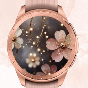Splendido sfondo con fiori di ciliegio dorati per Samsung Galaxy Watch, quadrante dorato per Samsung Galaxy Watch, Galaxy Watch floreale, orologio in oro rosa