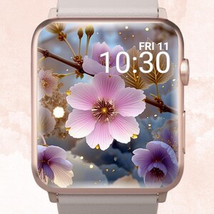 Gorgeous Purple Blossom Apple Watch Wallpaper, Gold Aesthetic Apple Watch Face, Floral Apple Watch, Pink Gold Apple Watch Wallpaper, Elegant
