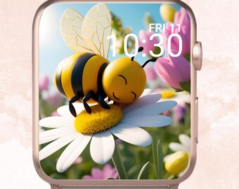Papier peint Adorable Abeille pour Apple Watch, Cadran Adorable Abeille pour Apple Watch, Apple Watch printemps, Apple Watch à fleurs, Papier peint 3D pour Apple Watch, Abeille 3D