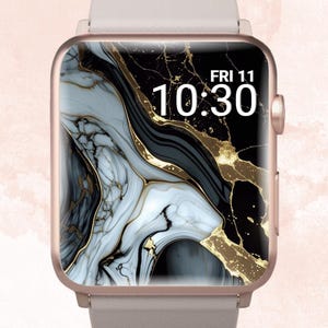 Schwarz-Gold-Marmor-Apple-Uhr-Tapete, Elegante-Gold-Marmor-Apple-Uhr, ästhetische Apple-Uhr, wunderschöne Apple-Uhr, eleganter Marmor