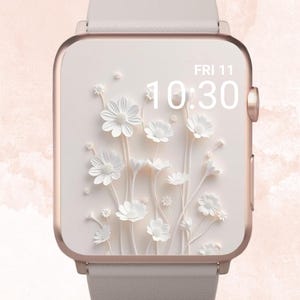 Papier peint floral 3D pour Apple Watch, Apple Watch neutre, arrière-plan botanique minimaliste Apple Watch, cadran esthétique beige Apple Watch, floral 3D