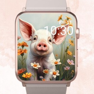 Entzückendes Schwein Apple Watch Wallpaper, süßes Schwein Apple Watch Face, Frühling Apple Watch Wallpaper, niedliches Frühling Apple Watch Face, Ferkel, süßes Schwein