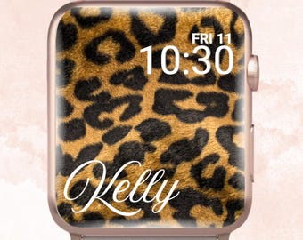 Benutzerdefinierte Name Leopard Apple Watch Wallpaper, Leopard Apple Uhren-Gesicht, Gepard Apple Watch Wallpaper, Spaß Girly Apple Watch Face, Benutzerdefinierte Uhr
