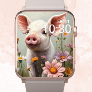 Entzückendes Schwein Apple Watch Wallpaper, süßes Schwein Apple Watch Face, Frühling Apple Watch Wallpaper, niedliches Frühling Apple Watch Face, Ferkel, süßes Schwein